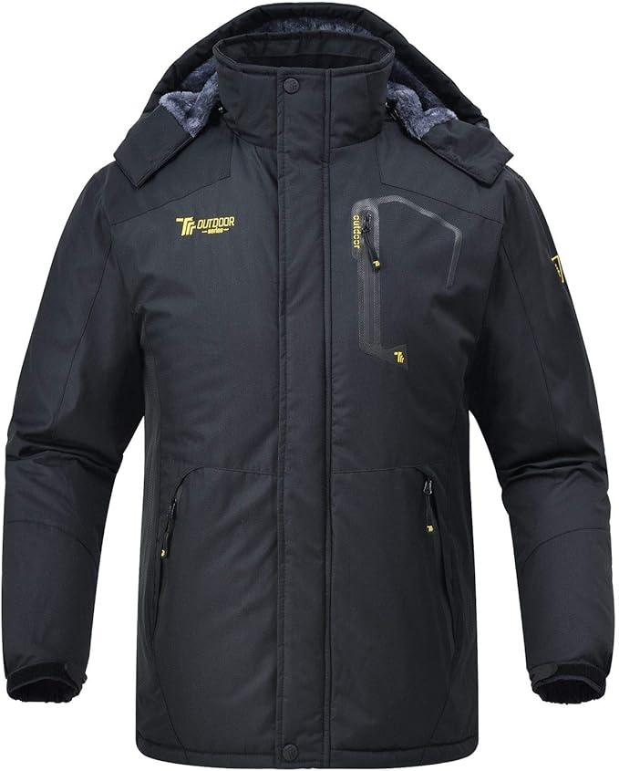 Rdruko Men's Outdoor Ski Snow Jacket Waterproof Fleece Mountain Hooded Rain Coat (M, Black)