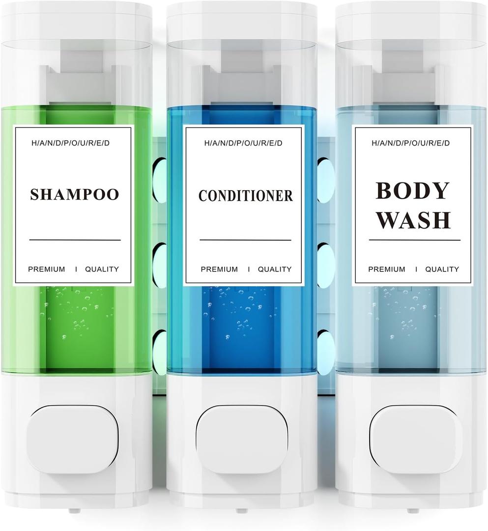 Shampoo and Conditioner Dispenser Wall-Mounted Shower Soap Dispenser, No-Drill Installation, Lockable, 900 ml Capacity,for Bathroom & Hotel or Airbnb (White, 3-Pack)