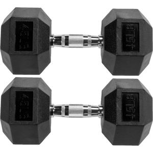 Signature Fitness Rubber Encased Hex Weights Dumbbells Pair, Exercise & Fitness Dumbbells for Home Gym Training (45LB Pair-Midnight, Black)