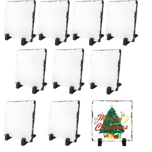 YOUKE OLA 10 Pack Sublimation Slate Blanks with Display Holder, Square Shaped Plaque Rock Stone Customized Picture Memorial Stone Frame, Personalized Photo Gifts for Heat Transfer 6x6 Inch