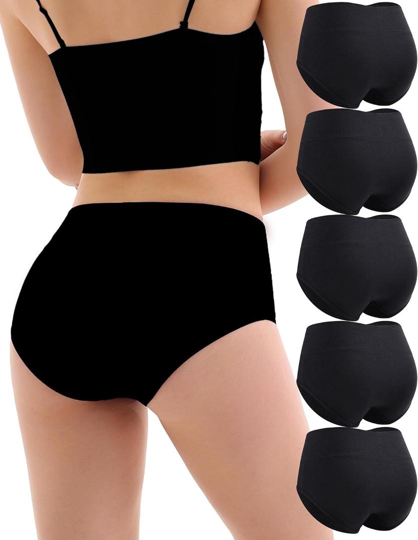 Women's Cotton Underwear High Waisted Briefs Full Coverage Soft Breathable Panties 5 Pack (X-Large)