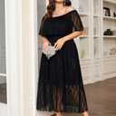 SCOMCHIC Womens Plus Size Formal Dresses Off Shoulder Lace White Bridesmaid Wedding Guest Evening Party Boho Maxi Dress (Black, XXXL)