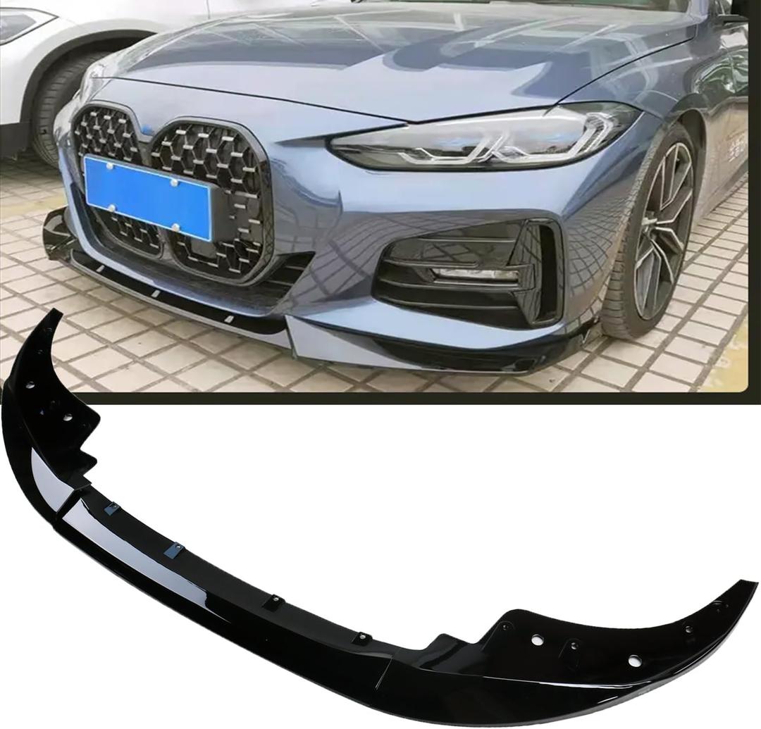 MUCO 3pcs Front Bumper Lip Spoiler Kit Compatible with BMW 4-Series G22 Coupe G23 Convertible with M Sport 2021 2022 2023 2024 Gloss Black M-Performance Front Bumper Lip Spoiler Lip Lower Bumper Body
