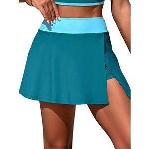 ZRTAK Women's High Waisted Swim Skirt Tummy Control Swimsuit Skirt Bathing Suit Bottoms for Women Tankini Swim Skort (Green, Large)