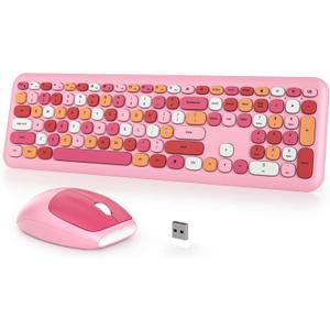 Typewriter Wireless Keyboard and Mouse Combo,2.4G Office 104 Keys Full-Size Retro Punk Keyboard,Cute Pink Silent with Round Keycaps for Laptop PC Desktops (Pink Mix)