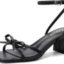 Women's Bow Strappy Heels Block Chunky Square Open Toe Low Heels Dress Sandals for Wedding Party, 8.5