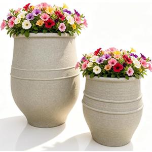 21.3"H & 13.2"H Retro Sandstone Textured Plastic Planter Set of 2