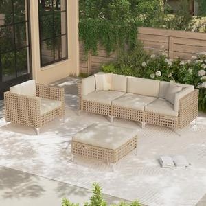 U-MAX 3 Pieces Outdoor Patio Furniture Set, Wicker Boho Outdoor Sofa Set, Patio Conversation Sectional with Water Resistant Thick Cushions and Coffee Table(3 Seats Sofa&Single Chair&Coffee Table)