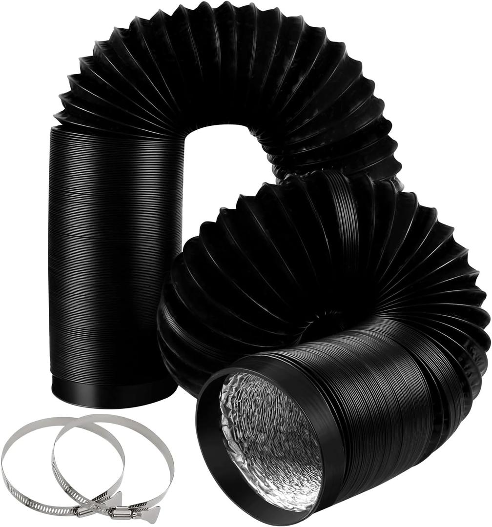 VIVOSUN Dryer Vent Hose, 4 inch Aluminum Foil Ducting, 25FT Long Heavy-Duty Dryer Hose Vent Kit for HVAC Ventilation, Exhaust, Duct Fan Systems, Black Flexible Air Duct w/ 2 Clamps