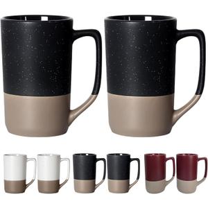 16 OZ Speckled Large Coffee Mugs Set of 2, Tall Ceramic Tea Cups with Handle, Big Beer Bulk Cup for Porcelain Cup or Mug Lovers DIY Gifts, Black