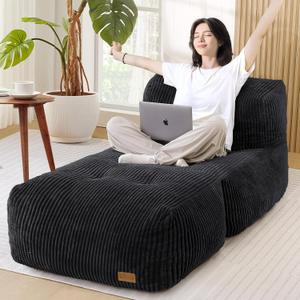 Big Bean Bag Chair for Adults, 66.9"x31.5" Lounger Large Bean Bag Sofa, Memory Foam Filled Beanbag Chair for Living Room, Bedroom, Balcony - Ergonomic Support & Premium Comfort (Black)