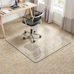 45" x 45" Office Chair Mat for Carpet, Tempered Glass Chair Mat with Rounded Corners and Polished Edges, Desk Floor Mat for Carpet, Hardwood Floor, Office