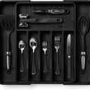 SMIRLY Silverware Drawer Organizer  Bamboo Kitchen Drawer Organizer, Adjustable Utensil Holder and Cutlery Tray, Drawer Dividers for Flatware and Kitchen Utensils (8 Slot, Black)