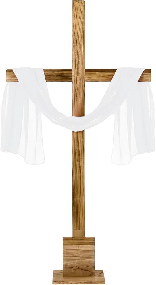 DDETYM 59 Inch Easter Wood Cross Large Standing Cross for Yard Wooden Jesus Christian Wall Crucifix Stand He is Risen Easter Decor for Home Room Church Decor(White)