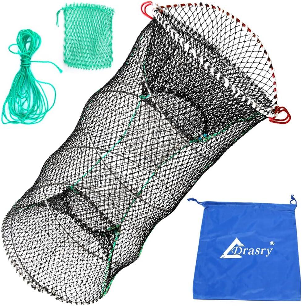 Drasry Crab Trap Bait Lobster Crawfish Shrimp Portable Folded Cast Net Magic Collapsible Fishing Traps Nets Accessories for Blue Crabs 1PCS 23.6 x 11.8in Black (0.39 in Mesh)