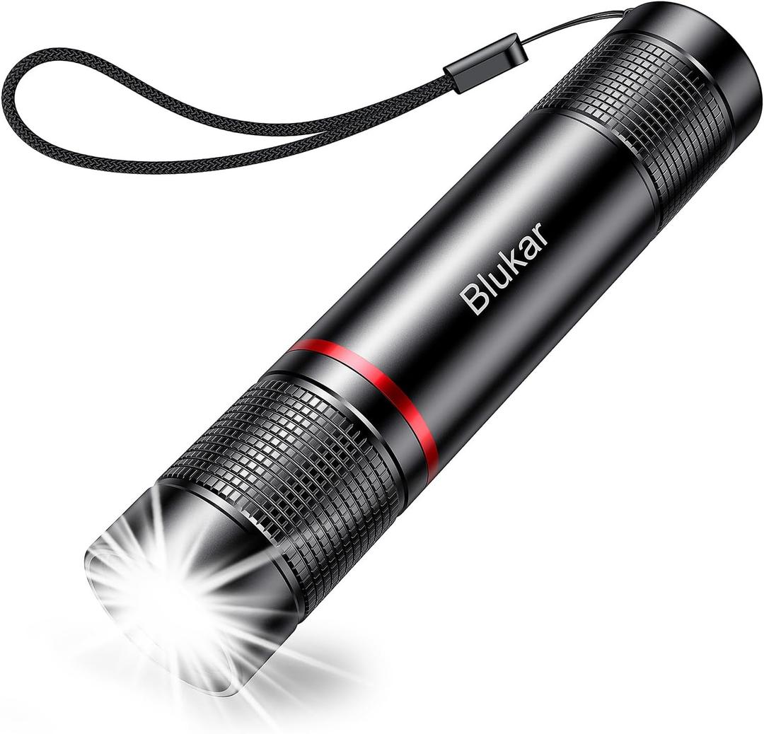 Blukar Flashlight Rechargeable, High Lumens Flashlight, Super Bright Small LED Flash Light- Zoomable, Adjustable Brightness, Long Lasting for Camping, Outdoors and Home Emergency (1 Pack, Black)