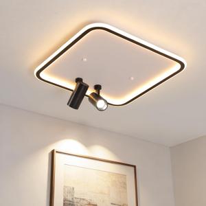 Shine LUEST Modern Square LED Flush Mount Ceiling Light Fixture, 2 Spotlights, Black Frame White Shade Minimalist Lighting for Living Room Bedroom Kitchen, 19.69 inches