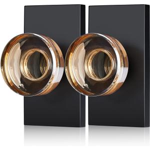 2 Pack Champagne Dummy Door Knob  Non-Turning Crystal Glass Handle with Matte Black Rosette  Decorative Knob Set for French Doors, Closets, Cabinets, Interior Dcor