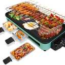 Electric Indoor Grill, 1500W 2 in 1 Electric BBQ Gill with Grill Net & Non-Stick Cooking Removable Plate, Portable Korean BBQ Grill for Kitchen, Adjustable Temperature Control