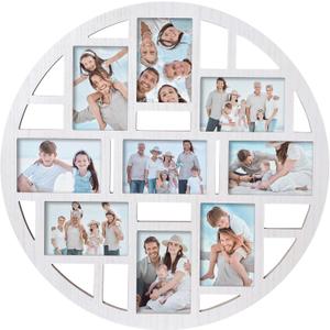 9-Opening Circular Collage Picture Frame Wall Decor White Round Multi Photo Frame for 4x6 Pictures, Modern Hanging Wall Art for Living Room, Bedroom, or Hallway 22.05 x 22.05 Inch