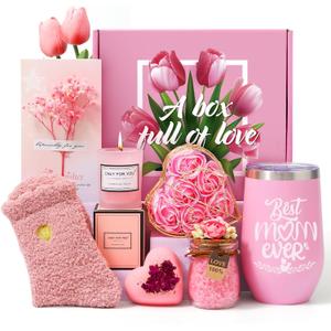 Gifts Basket for Women, Gifts for Mom from Son Daughter, Gifts for Mom, Wife, Girlfriend, Sister, Her, Birthday Gifts for Women, Spa Basket Set for Mother (Pink)