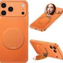 Magnetic Phone Case Stand with Mirror for MagSafe Universal Metal Adjustable Kickstand for iPhone 17/16/15/14 Pro Max Slim Phone Mirror for All Smartphone Used for Women Outdoor Makeup Orange