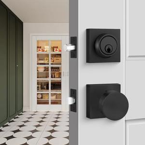 goldenwarm Black Door Knobs with Deadbolt, Zinc Alloy Matte Black Exterior Door Knobs Lock Set with Deadbolt, Heavy Duty Door Locks for Front Door - Modern & Stylish(1 Pack)