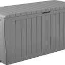 Keter Marvel Plus 71 Gallon Resin Outdoor Storage Box for Patio Furniture Cushions, Throw Pillows, Garden Tools and Pool Floats, Light Grey