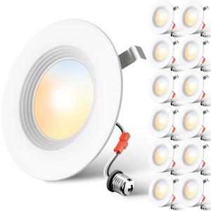 12 Pack 5/6 Inch LED Recessed Retrofit Can Lights, 5CCT Dimmable
For 5/6 Inch Can, 2700K-5000K Selectable, 5%-100% Dimmable, Baffle Trim, 1000LM 9W, Damp Rated, IC & ETL & FCC Certified