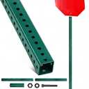 8 ft H x 2 in W Square Sign Post with 7/16" Dia Mounting Holes Galvanized Steel Metal Poles Outside Rust Resistant Industrial Perforated Tube for Street, Parking, Construction (Green)