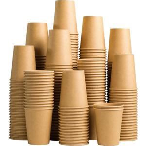 Lamosi 200 Pack 10 oz Kraft Paper Cups, Brown Disposable Paper Coffee Cups, Unbleached Cups for Hot/Cold Beverage Party Home Office