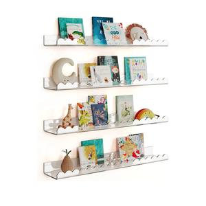G&W Gruwald 4 Pack Clear 23 Inches Acrylic Book Shelf for Kids Room, Floating Kids Book Shelves for Wall, Nursery Book Shelves, Magazine Rack, Picture Ledge (Clear, 23)