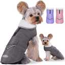iBuddy Dog Winter Coat for Extra Small Dogs, Easy on XS Dog Snow Jacket Velcro Waterproof Pet Puffer Clothes with Harness Hole Adjustable Reflective Quilted Dog Cold Weather Vest for Boy 8-12 Pounds (Gray)
