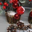 Small Christmas Tree Tabletop Artificial Mini Christmas Tree Decorations with Holiday Ornaments Red Berry Pine Cone Greenery for Home Indoor Fireplace Mantel Xmas Decor (2pcs -Tree Stump-Red)