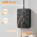 Surge Protector Power Strip - 8 Outlets(1850W/15A/14AWG) with 6 USB Ports（2 USB C, 10FT Flat Plug Extension Cord, Wall Mount Multi Plug Outlet Extender, ETL Listed for Home, Dorm Room, Black
