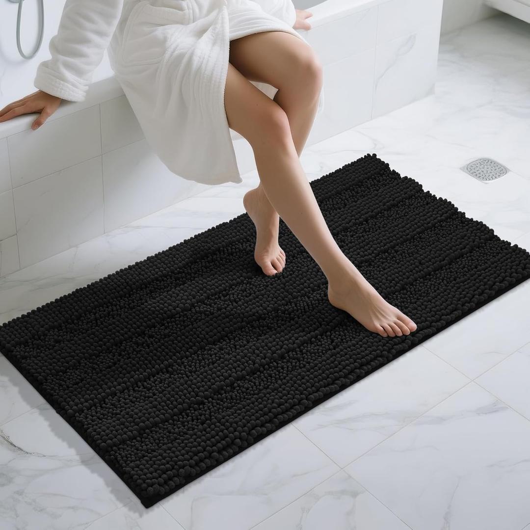 Yimobra Bathroom Runner Rugs 55"x24", Non Slip and Absorbent Bath Mat, Super Soft Water Absorbent Hallway Carpet, Machine Washable Rug for Vanity Tub Shower, Black