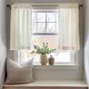 jinchan Linen Textured Tier Curtains 36 Inch for Kitchen Windows Farmhouse Cafe Curtains Small Drapes Rustic Light Filtering Half Window for Living Room Laundry Rod Pocket 2 Panels Natural Crude