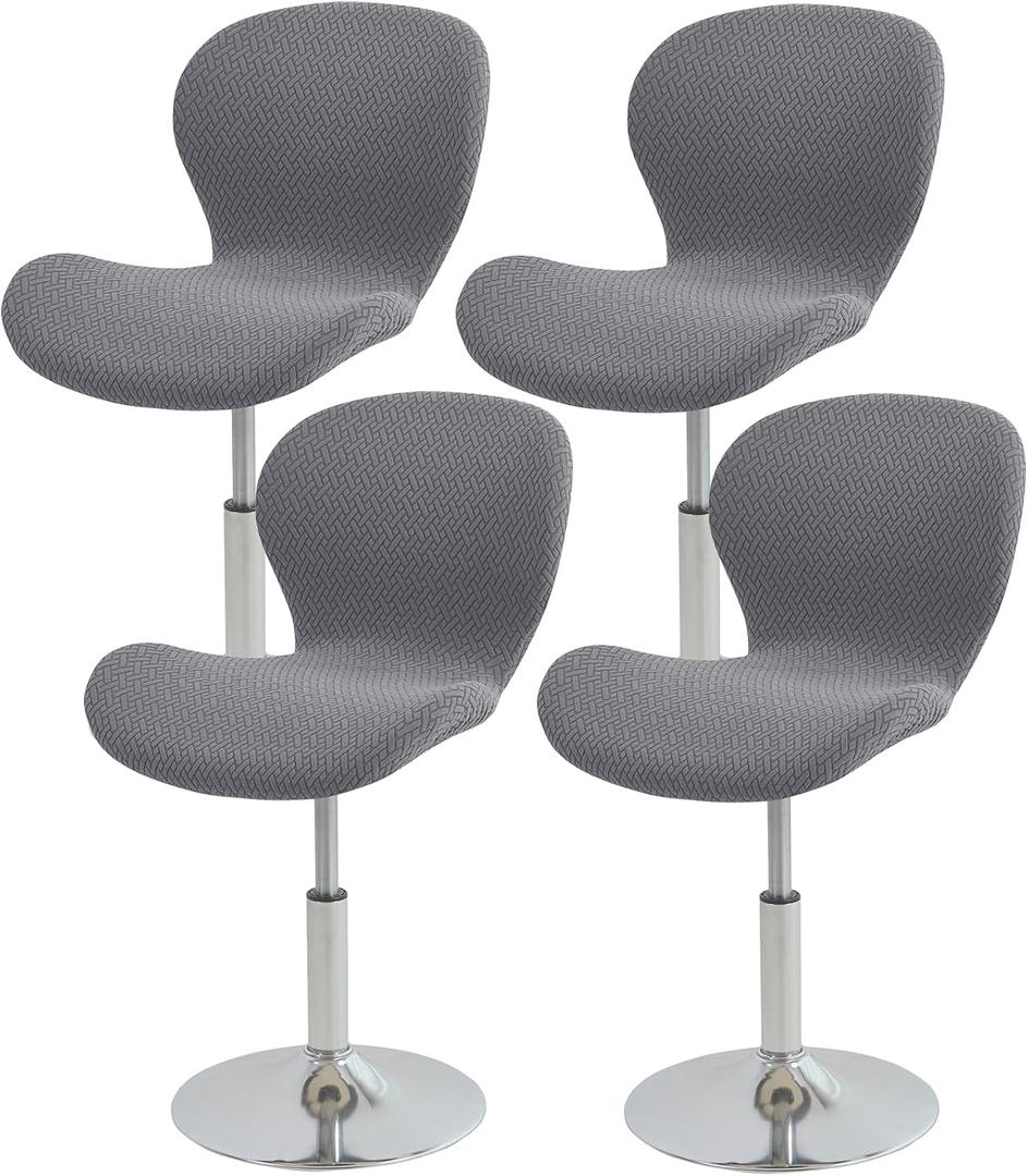 Gollense Bar Stool Covers with Backs, Set of 4 Stretch Jacquard Barstool Seat Covers, Washable Swivel Pub Counter Height Chair Slipcover Protector for Home Kitchen Cafe (T-Shaped Jacquard-Dark Grey)