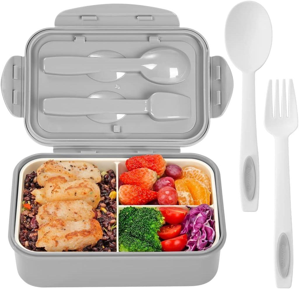 LOVINA Bento Boxes for Adults - 1100 ML Bento Lunch Box Container For Kids With Spoon & Fork - Durable Perfect Size for On-the-Go Meal, BPA-Free and Food-Safe Materials(Grey) 