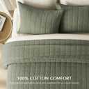 EVERGRACEHOME 100% Cotton Box Stitch Quilt Bedding Set Queen Size 3 Pieces, Garment-Washed Lightweight Soft Cozy Coverlet, Quilted Bedspread Sets with 2 Shams for All Season, Olive Green | Box Stitch Design, 100% Cotton, Soft, Oversized, Pre Washed, Oeko-Tex Certified, Full/Queen