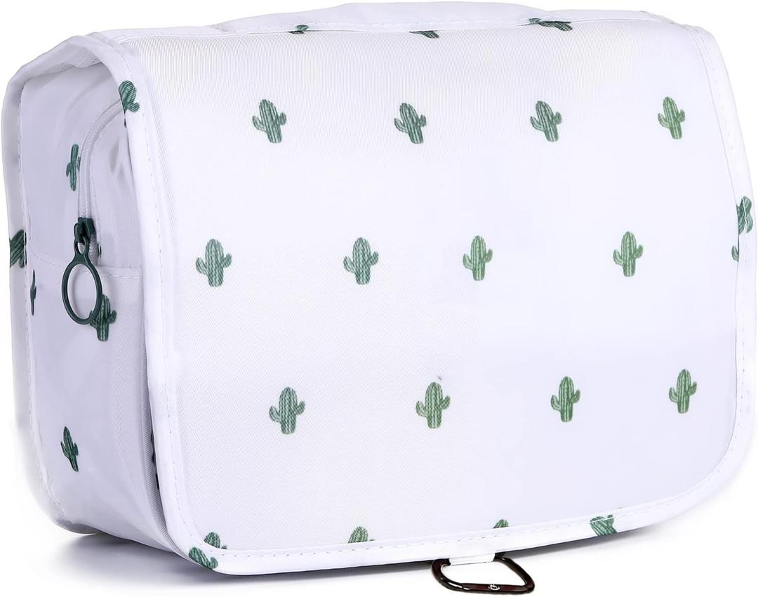 LAKIBOLE Toiletry Bag Multifunction Cosmetic Bag Portable Makeup Pouch Waterproof Travel Hanging Organizer Bag for Women Girls (White & Cactus)