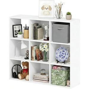 9-Cube Storage Organizer, White Bookshelf with Open Compartments for Home Office, Modern Bookcase Display Shelf for Living Room, Bedroom & Entryway