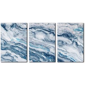 Abstract Wall Art Bedroom Wall Décor 3 Piece Blue Beach Ocean Picture Coastal Theme Nautical Sea Wave Canvas Prints on Canvas Seascape Modern Artwork for Home Living Room Office - 16"x24"x3 Panel