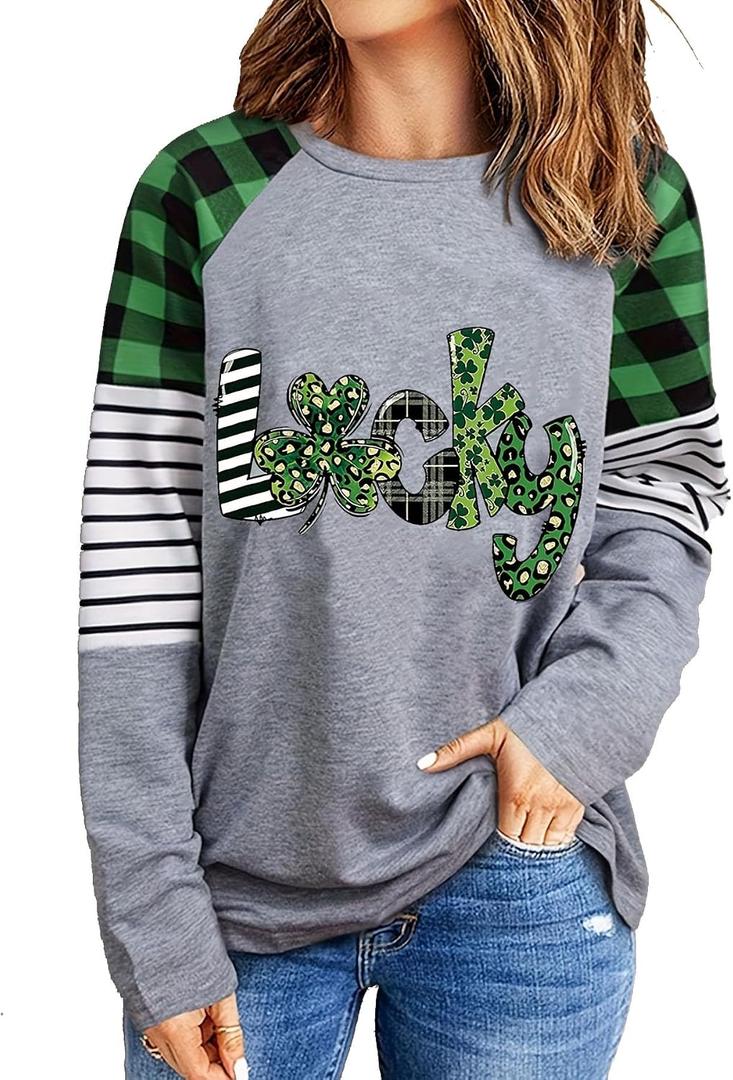 Saint Patricks Day Shirts Women Funny St Patricks Day Outfits Tee Tops (Gray, S)