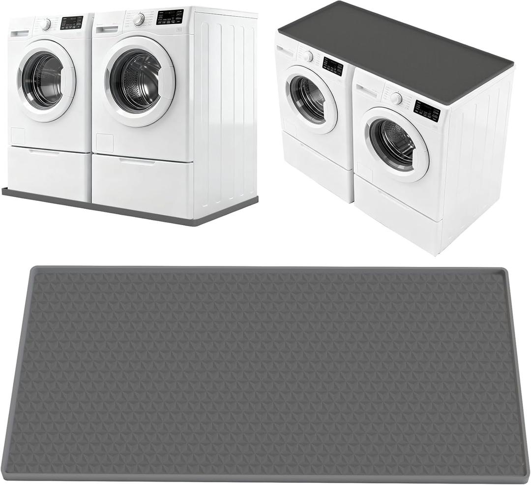 Large Washing Machine Drain Pan Silicone Mat, 54" X27.5" Non-Slip Waterproof Washing Machine Tray, Washer Drip Pan Under Dryer or Washer, Anti-Vibration, Floor Leak Protector for Laundry Room-Gray