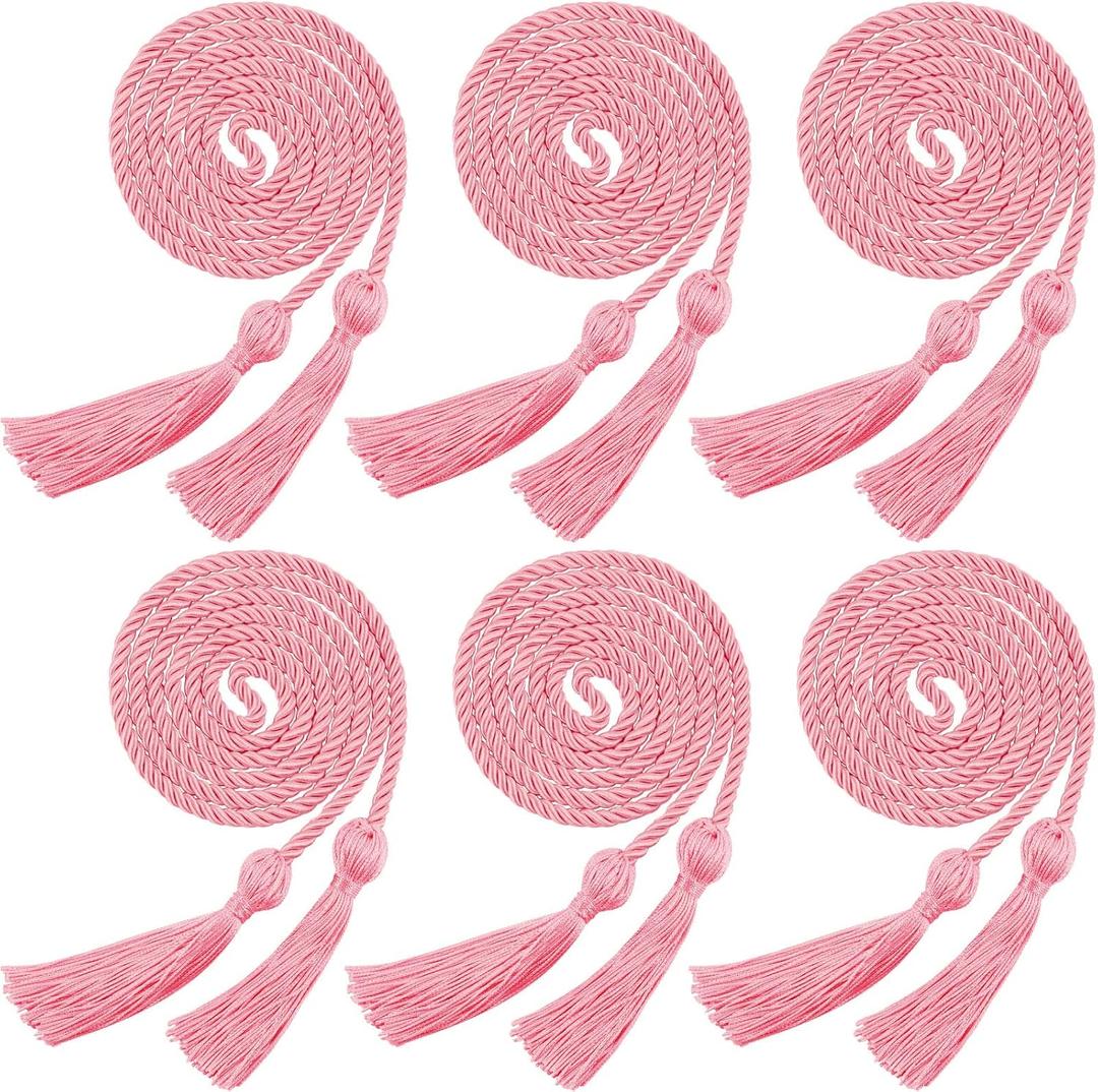 Boao 6 Pcs Graduation Cords, Honor Cords, 2026 Grad Tassel Ropes, 67" Long Braided Cord for 2026 Grad Ceremony Decor Bachelor Gown for Student Master(Pink)