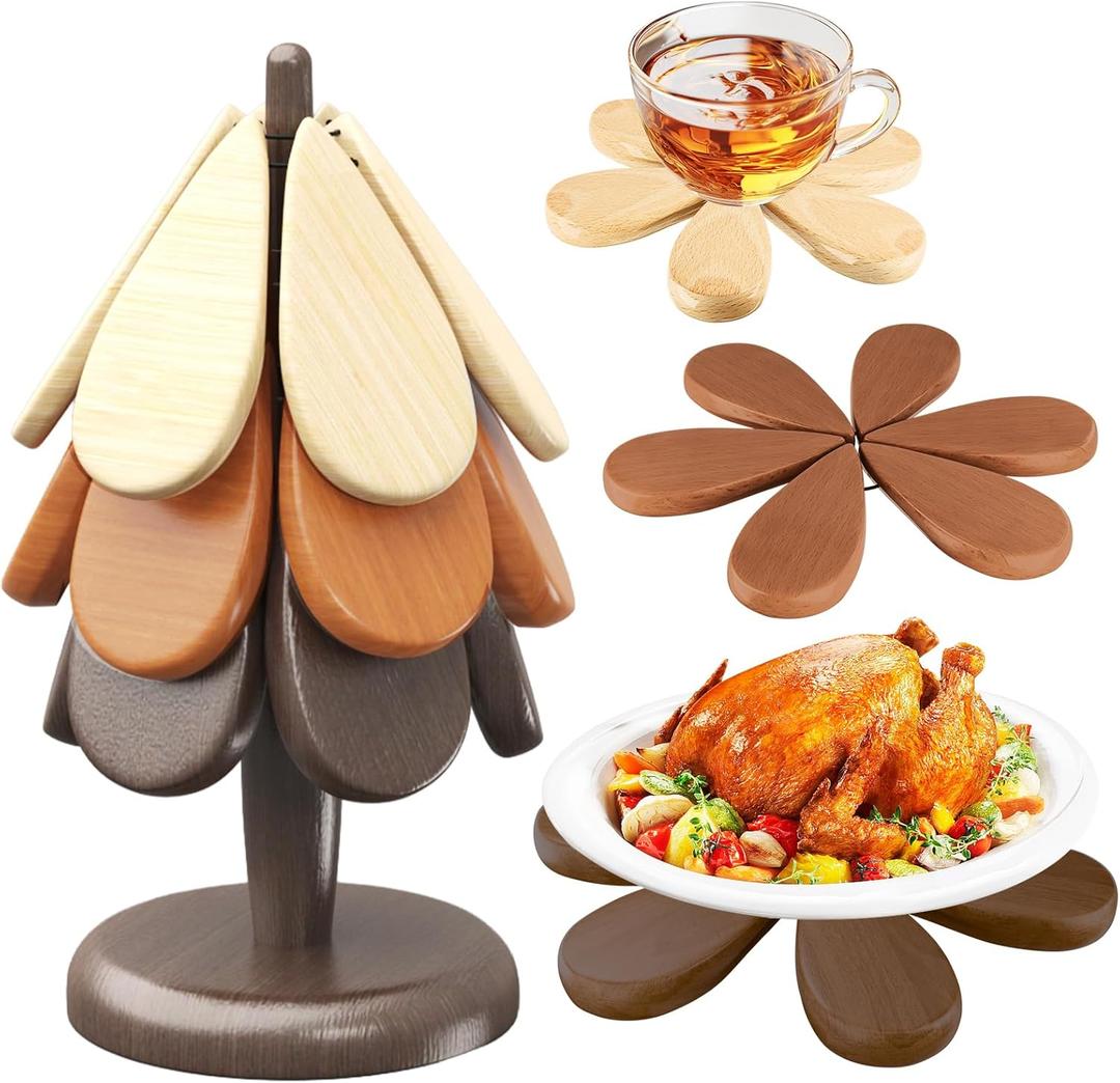 Trivets for Hot Dishes, 3 Color Hot Pads for Kitchen, Decorating Space Saving Christmas Coasters Tree, Christmas Wood Tree Trivet Protects Desktop for Kitchen Potholders, Hot Dishers, Teapots