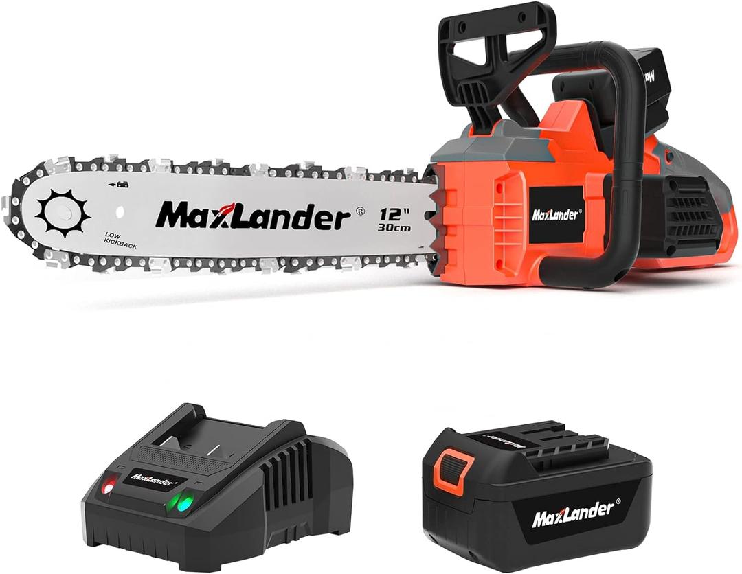 12-Inch Cordless Battery Operated Chainsaw with 1x4.0Ah Battery&Charger, MAXLANDER 20V Electric Chainsaw with Auto-Tension & Auto-Lubrication, Lightweight Handheld Chainsaw for Wood Cutting & Trimming