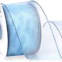 Ribbli Blue Organza Wired Ribbon, Baby Blue Sheer with Metallic Edge,2-1/2 Inch x 20 Yards Christmas Tree Ribbon for Decoration Gift Wrapping Wedding Crafts