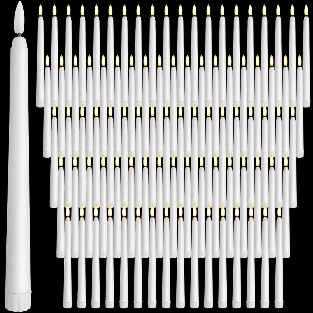 100 Pcs Flameless Taper Candles Bulk Battery Operated, 9.7 Inch
White Taper Candles LED Flickering Candlesticks for Wedding Bridal Shower Church Table Centerpiece Halloween Christmas Decor